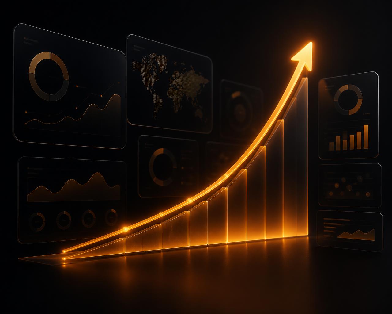 Glowing analytics growth curve representing campaign performance